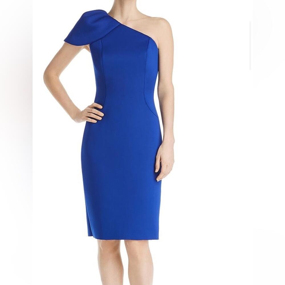 Eliza J Blue Scuba Knit Petal Detail One Shoulder Dress Womens Size 12 Cocktail